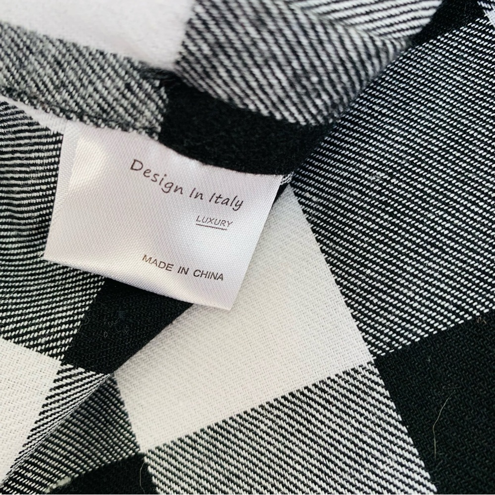 Design in Italy Black and White Buffalo Plaid Men's Shirt large/tall - Picture 7 of 7